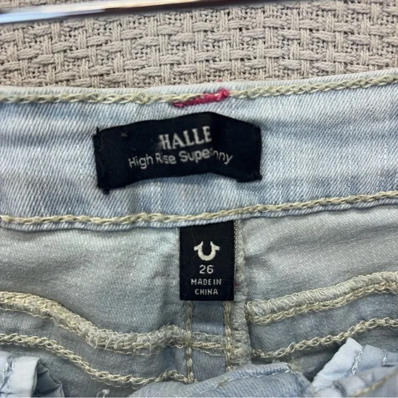 NWT True Religion Halle Jeans Women 26 High Rise Super Skinny Pink Stitching - Picture 8 of 12